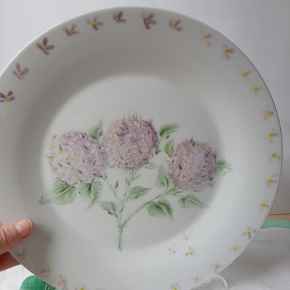 Plato esmaltado porcelana pintado a mano hortensia único artesanal no calcomania.