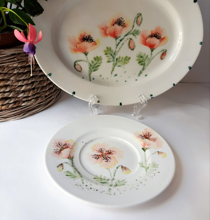 Juego de café 12 pcs porcelana pintada a mano amapolas único y artesanal.