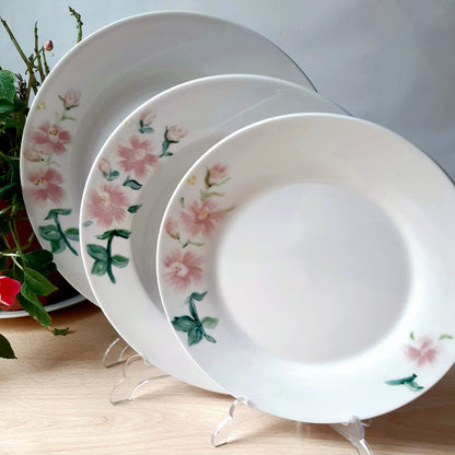 Hand-painted artisan floral pink rose tableware.