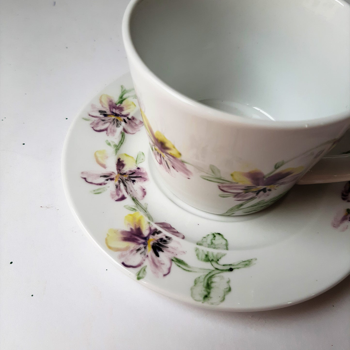 Juego de café porcelana pintada a mano pensamientos floral unico.