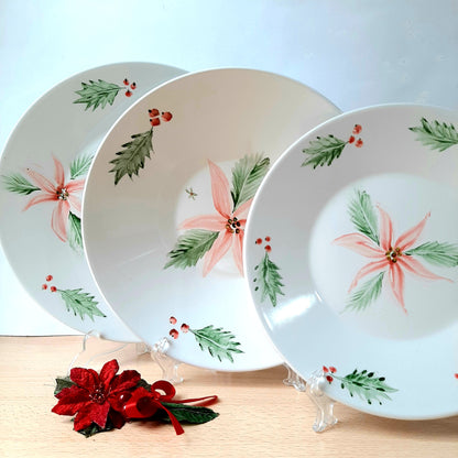 Hand-painted artisan Christmas poinsettia tableware.