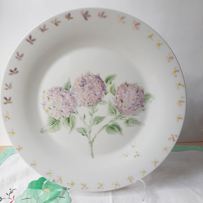 Plato esmaltado porcelana pintado a mano hortensia único artesanal no calcomania.