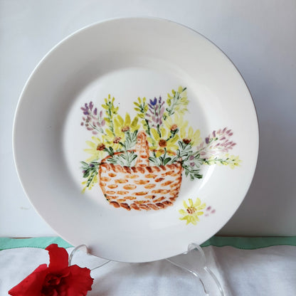 Plato  porcelana pintado a mano flores silvestres único artesanal no calcomania.