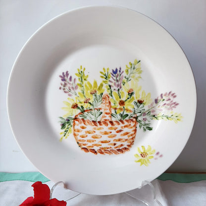 Plato  porcelana pintado a mano flores silvestres único artesanal no calcomania.