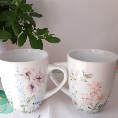 Tazas set 2  pintado a mano flores de primavera porcelana floral artesanal.