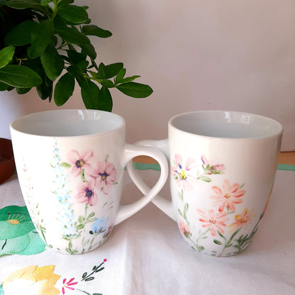 Tazas set 2  pintado a mano flores de primavera porcelana floral artesanal.