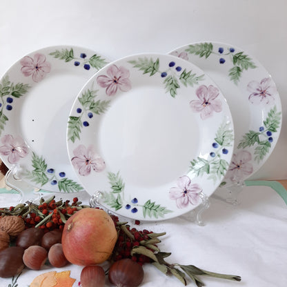 Hand-painted 3-piece dinnerware set with handmade floral Christmas motif.