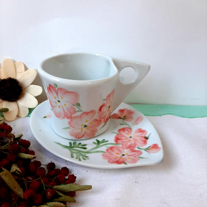 Juego de café esmaltado porcelana pintada a mano primaveras floral unico.