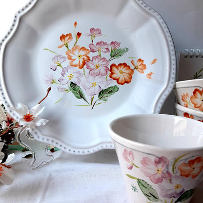 Platos y tazas  set 4 porcelana  pintado a mano primaveras floral artesanal.