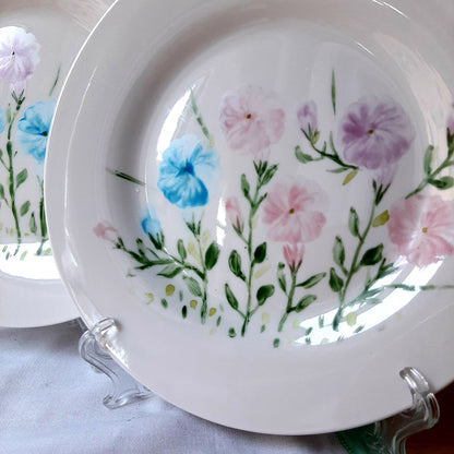 Vajilla set 3 pintado a mano porcelana petunias floral artesanal.