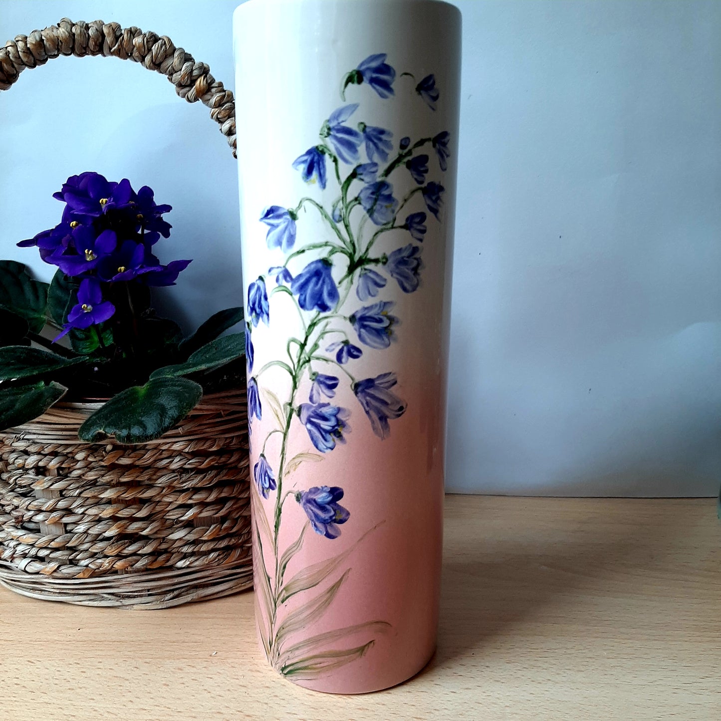 Hand-painted vase with unique handmade decorative floral bells.