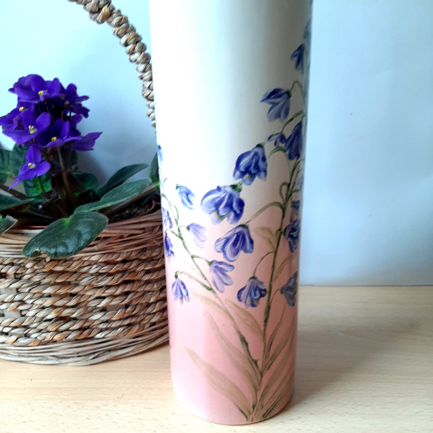 Hand-painted vase with unique handmade decorative floral bells.