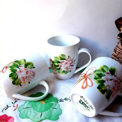 Tazas set 3  pintado a mano porcelana ramito de violetas vajilla floral artesanal.