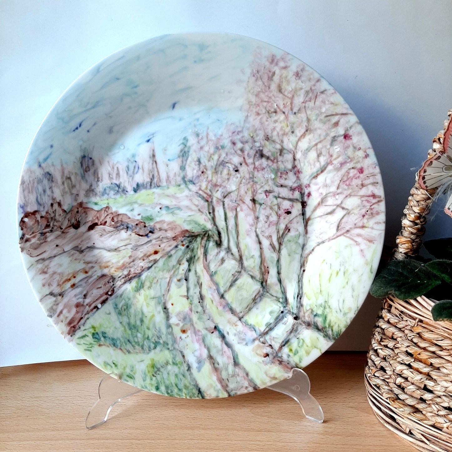 hand-painted plate with summer landscape