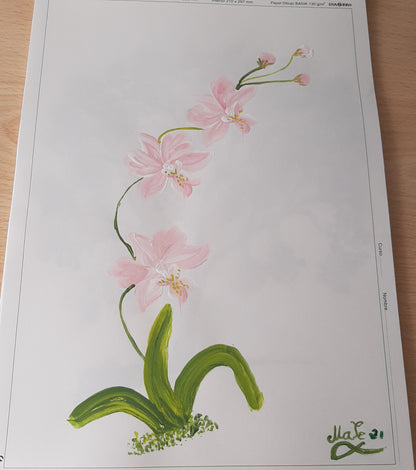 Lamina pintado a mano, original, orquídea, objeto artesanal, arte floral, únicos .