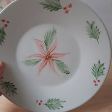 Cargar y reproducir el video en el visor de la galería, Hand-painted artisan Christmas poinsettia tableware.
