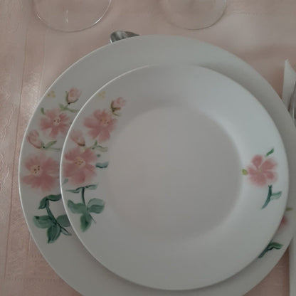 Hand-painted artisan floral pink rose tableware.