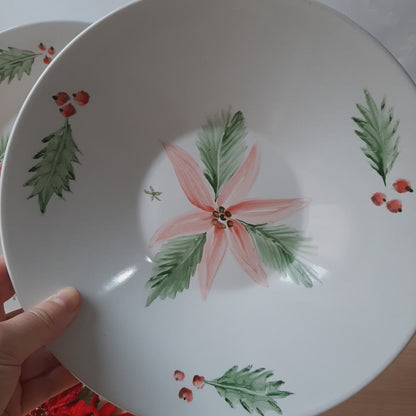 Hand-painted artisan Christmas poinsettia tableware.