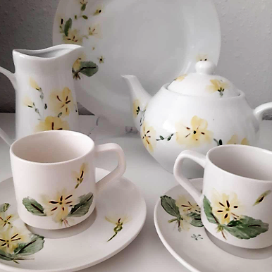 Juego de café 6 servicios esmaltado porcelana pintada a mano primaveras unico