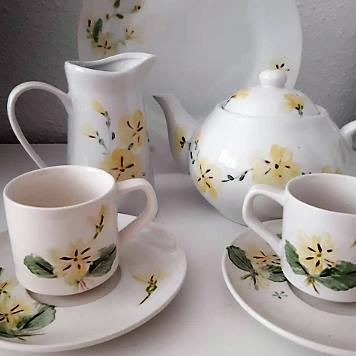 Juego de café 6 servicios esmaltado porcelana pintada a mano primaveras unico